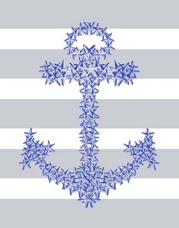 Blue Starfish Anchor on Grey and White by Fab Funky art print