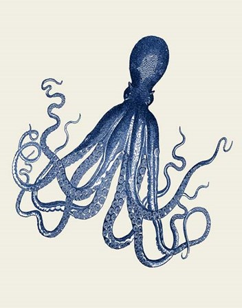 Blue Octopus on Cream e by Fab Funky art print