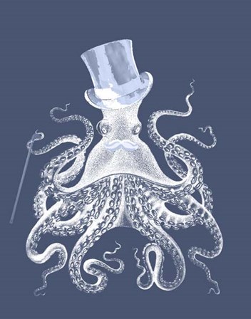 White Octopus on Indigo Blue b by Fab Funky art print