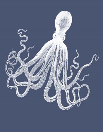 White Octopus on Indigo Blue e by Fab Funky art print