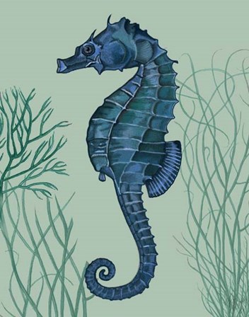 Blue Seahorses on Light Green Sage b by Fab Funky art print