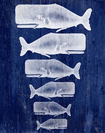 Whale Family White On Blue by Fab Funky art print