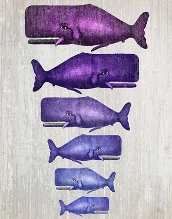 Whale Family Purple on White by Fab Funky art print