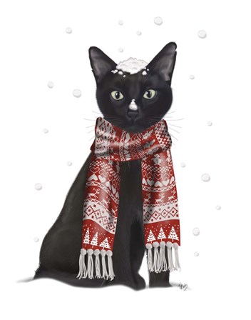 Black Cat, Red Scarf by Fab Funky art print
