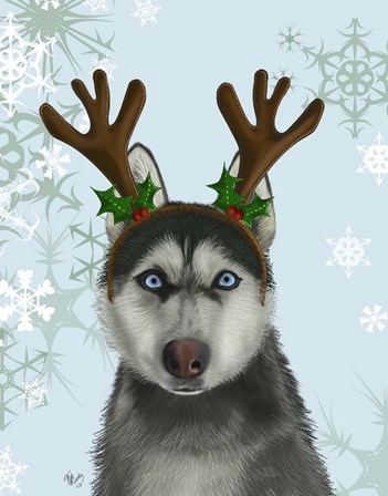 Husky and Antlers by Fab Funky art print