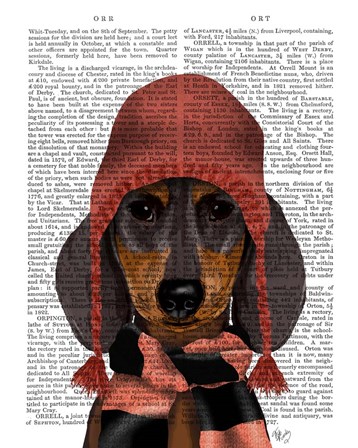 Dachshund in Pink Hat and Scarf by Fab Funky art print