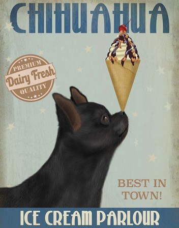 Chihuahua, Black, Ice Cream by Fab Funky art print