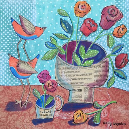Flowers and Stacked Birds by Holly Wojahn art print