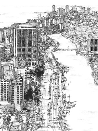 B&amp;W Us Cityscape-Miami by Melissa Wang art print